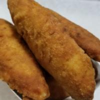 Chicken Fingers (5) · Served with honey mustard or BBQ.