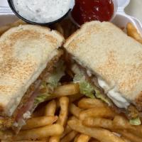 Fried Haddock Sandwich Special · Includes French fries and soda.
