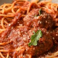 Spaghetti And Meatballs · Served with marinara sauce with meatballs.
