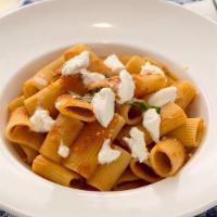 Rigatoni And Ricotta · Served with rigatoni with fresh tomato sauce and ricotta.