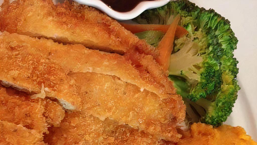 Agemono Chicken Katsu · Tender meat dipped in Japanese bread crumb batter deep fried and served with katsu sauce.
