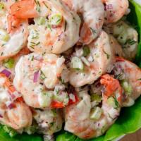 Grilled Shrimp Salad (+Large Garden Salad) · Large garden salad with grilled jumbo shrimp on the side.