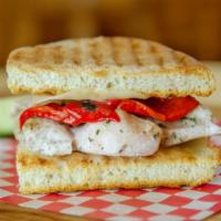 Clarendon · Grilled chicken breast, provolone, red roasted pepper, sun-dried tomato spread on focaccia.