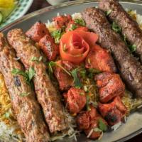 Grill Kabab Special (6 Skewers) · Serves 3 people with rice, 2 chicken tikka, 2 chicken kofta, 2 beef kofta.