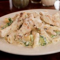 Chicken Ziti & Broccoli Alfredo Pasta · Homemade with the freshest ingredients. Served with your choice of ziti and linguini and gar...