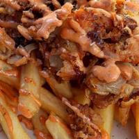 Yeeroh Fries · Golden French fries topped with your favorite yeeroh meat (chicken,pork,or lamb).