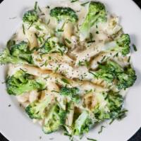 Chicken Broccoli Ziti Pasta Dinner · Chicken breast sautéed with broccoli, garlic, oil, white wine, and penne pasta.