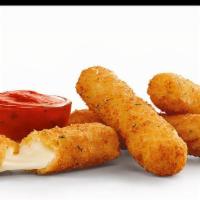 Mozzarella Sticks · Six pieces. Mozzarella cheese that has been coated and fried.