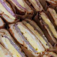 Catering Assorted Breakfast Sandwich · 24 assorted breakfast sandwiches which include sausage, bacon, ham, turkey sausage, and egg ...