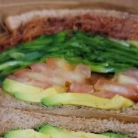 Blt With Avocado · Bacon, lettuce, tomatoes and avocado on wheat or white toast.