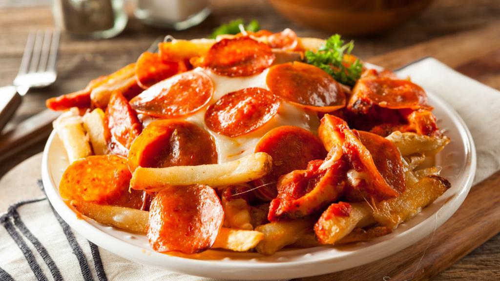 Pizza Fries · Specially seasoned fries topped with pizza sauce and melted cheese.