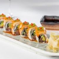 Honshu (Hon-Shu) Roll · 8 piece. Tuna, cucumber, & Avocado. topped w/ Hamachi(yellowtail)  Togarahsi & Serrano. Poke...