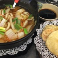 Tempura Udon · Fried shrimp and vegetable on top of noodle soup.