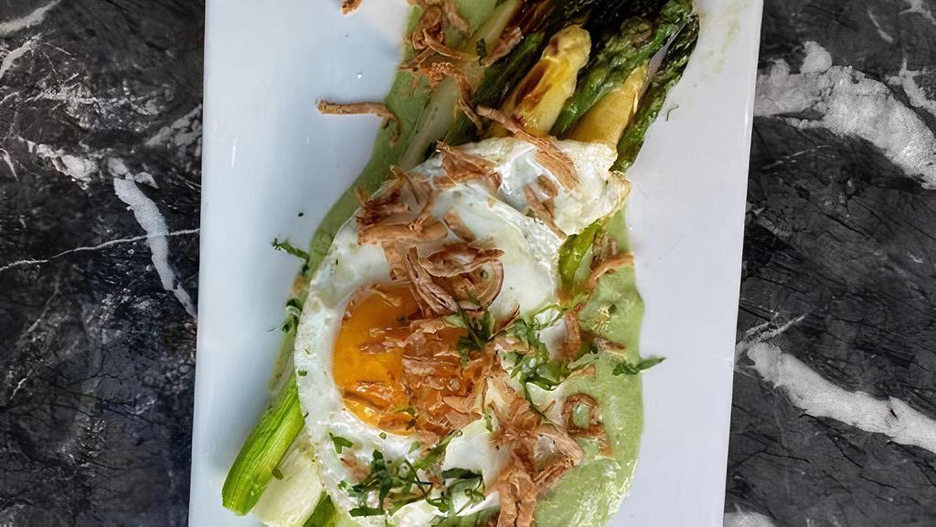 Grilled Asparagus · ramp ricotta, farm egg, lemon