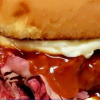 Junior Roast Beef · 4 oz of our Famous Hot Roast Beef served on a Fresh NON-seeded hamburger Roll with your choi...