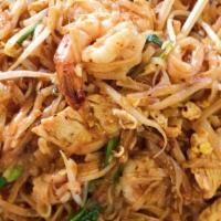 Pad Thai · Stir fried thin rice noodle with egg, scallion, bean sprouts and ground, peanut in tamarind ...