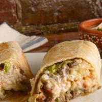 Burrito Supreme · Beef, chicken, or marinated pork, rice, cheese, beans, lettuce, pico de gallo, guacamole and...