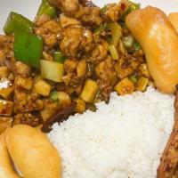 Kung Pao Chicken Dinner Combination · Served with rice and a side. Spicy.