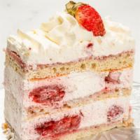 Strawberry Shortcake Slice · Sponge cake soaked in strawberry juice layered and topped with fresh homemade whipped cream ...