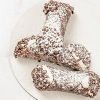 Large Chocolate Dipped Cannoli · Large chocolate dipped cannoli shell filled with fresh homemade ricotta, sprinkled with choc...