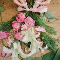 V-Day Bouquet Of Roses + Lilies · Send your love a gorgeous bouquet of roses and day lilies with matching paper wrap + bow. No...