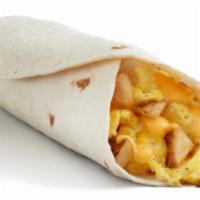 Potato Egg & Cheese Burrito  · Two fresh cracked eggs, Tater Tots® and melted cheddar cheese in a flour tortilla