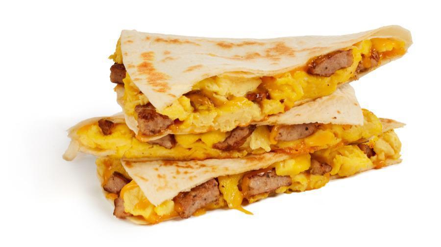 Sausage Egg And Cheese Quesadilla   · Two fresh cracked eggs, Jimmy Dean® Country Sausage and melted cheddar cheese in a grilled flour tortilla
