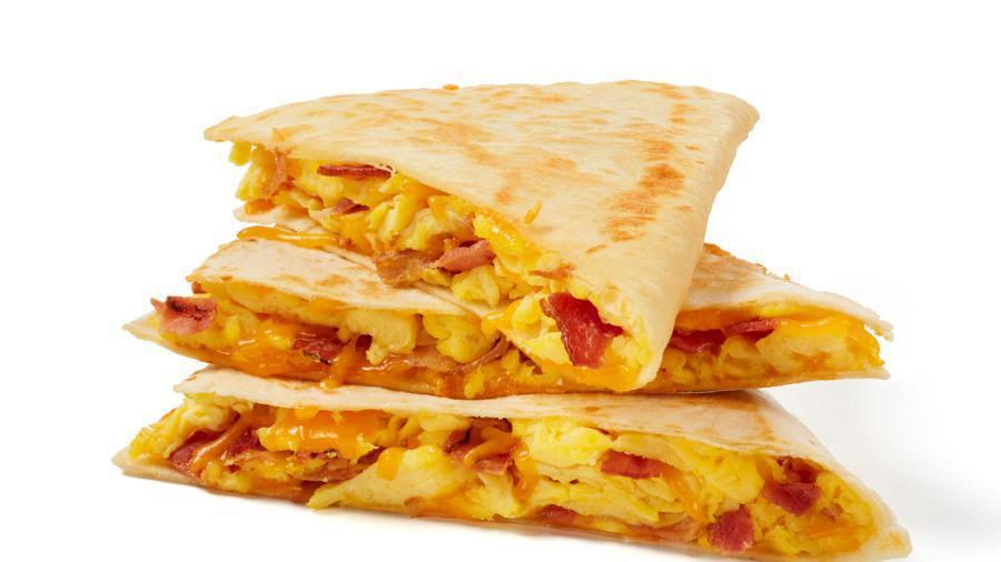Bacon Egg And Cheese Quesadilla  · Crispy center-cut bacon, two fresh cracked eggs and melted cheddar cheese in a grilled flour tortilla