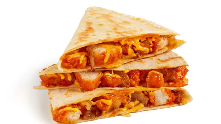 Buffalo Chicken Quesadilla  · Diced and breaded chicken breast, Buffalo sauce, house-made caramelized onions and cheddar cheese in a grilled flour tortilla