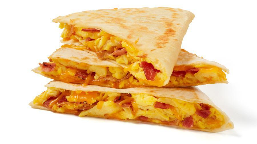 Bacon Egg And Cheese Quesadilla   · Crispy center-cut bacon, two fresh cracked eggs and melted cheddar cheese in a grilled flour tortilla