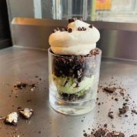 Grasshopper · Mint chocolate chip ice cream topped with crushed oreos, chocolate chips, chocolate sprinkle...