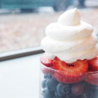 Murica (Yo) · French vanilla yogurt topped with fresh blueberries, slice strawberries and homemade whipped...