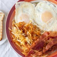 3 Egg Platter · Comes with 3 eggs, toast, and hash browns
