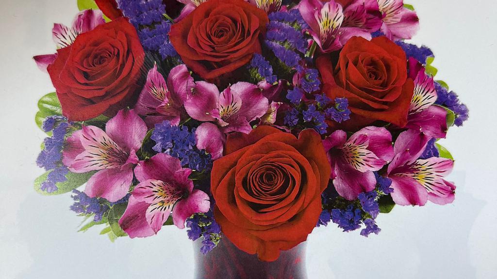 Forever Your Valentine · Beautiful Arrangement 6 Fresh Roses, Beautiful  Alstroemeria and Lavender Perennials