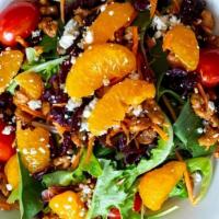 Salad: Gorgonzola · Mixed greens, carrots, candied walnuts, Gorgonzola cheese, tomatoes, craisins, mandarin oran...