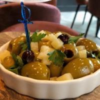 Olives, Citrus-Marinated Warm Olives, With Manchego (V) · 