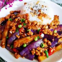 Szechwan Eggplant & Rice鱼香茄子盖浇饭 · Eggplant & Steam Rice ,Soup