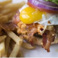 Red Hen Burger · Bacon, egg, beer cheese.