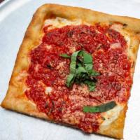 Grandma Pizza · Pan Pizza with tomato pie sauce and fresh mozzarella and fresh Basil.