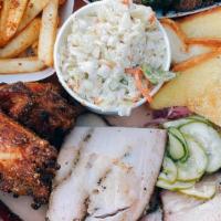 Sampler Platter · 1/4 pound each of any three meats and any 2 small sides