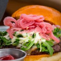 Civic Burger O.G. · 8 oz. of Lilac Hedge grass-fed local beef with pickled onions, whole grain mustard aioli, sm...