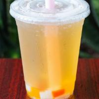 Main Street Fruit Tea · Passion fruit, lychee, mango, strawberry, or peach. Available with rainbow jelly.