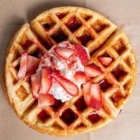 Strawberry Waffles Ice Cream · 6oz Waffle  4oz ice cream infused with Strawberries , coated with strawberry syrup and whipp...