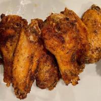 Wings Baked Or Fried · Mild, sweet BBQ, hot honey, and dry rub.