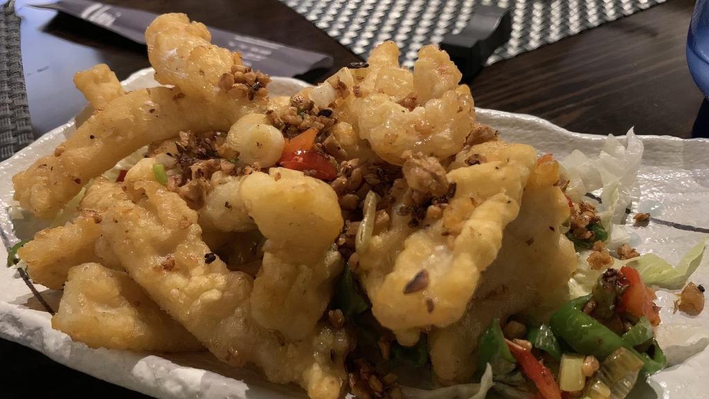 Crispy Peppery Calamari · Spicy. With green and red pepper.