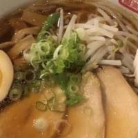 Chicken Shoyu · Light soy sauce and chicken broth with chicken, topped with bamboo shoots, bean sprouts, cho...