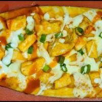 Buffalo Chicken · Buffalo Sauce, Mozzarella, Chicken, Green Onion, Drizzled Blue Cheese or Ranch