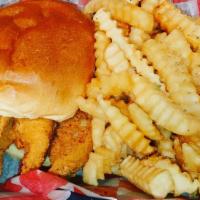 Whiting Fish Sandwich · 8 ounces of crispy southern fried whiting served on a toasted brioche bun with lettuce tomat...