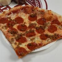 Quarter Pie Sausage Pizza · Tomato sauce, mozzarella cheese, pepperoni, and sausage.