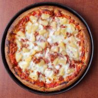 Hawaiian Aloha Pizza · Diced pineapple, ham, bacon, and mozzarella cheese.
